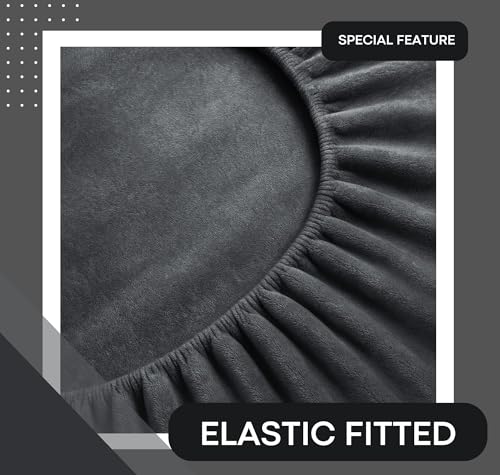 Image of VAS COLLECTIONS Luxury Warm Winter Elastic Fitted Bedsheet with 2 Pillow Covers - Ultra Soft Flannel Velvet Touch, Cozy & Wrinklefree lintfree Size - 78x72+10 Inches (Dark Grey)