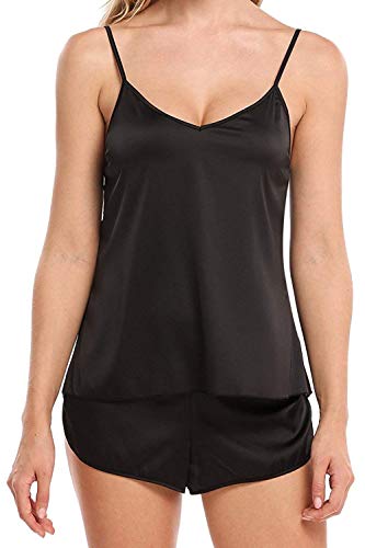 Damas Pon Spaghetti Faux Slik Noche Shea Vintage Camisón Caliente Bajo Calzado Zapato Pijama Verano (Color : Schwarz, Size : S) Cover