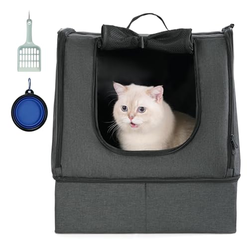 apollo walker Portable Cat Travel Litter Box with Zipped Waterproof Bag,No Collapse with Hard Base Insert at Bottom, No Leakage, No Smell, Easy to Carry, Easy to Use in Hotels, Car Black