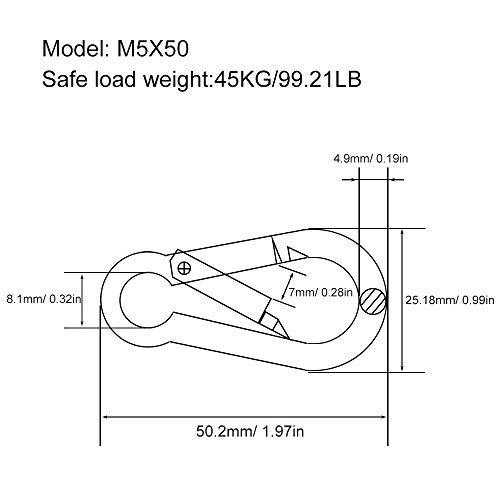 Gther Stainless Steel Carabiner, Spring Snap Hook Clip Keychain,M5 M6 M8 Hooks Medium Large Small For Gym Garage Keychain Dog Leash Backpacks Etc #TOP3