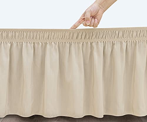Biscaynebay Wrap Around Bed Skirts For King & Cal King Beds 15 Inches Drop, Light Camel Elastic Dust Ruffles With Adjustable Belts Silky Luxrious Fabric Machine Washable #TOP3