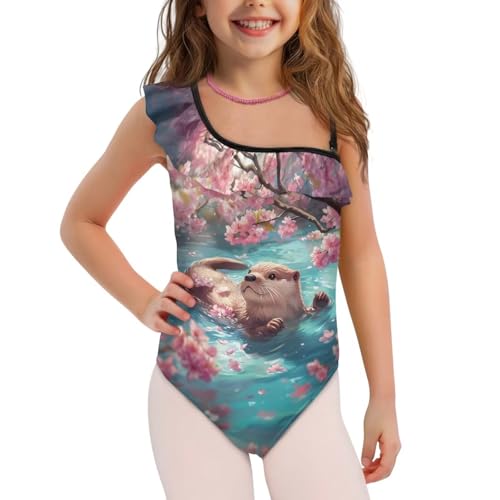 Girls One Piece Swimsuit Size 3-14 Cute Ruffle One Shoulder Swimwear Cozy Summer Beach Bathing Suit