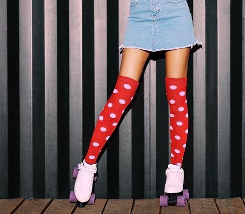 Image of Violet Mist Thigh High Socks for Women Novelty Polka Dot Over the Knee High Socks Black Funny Extra Long Sock Thigh Highs