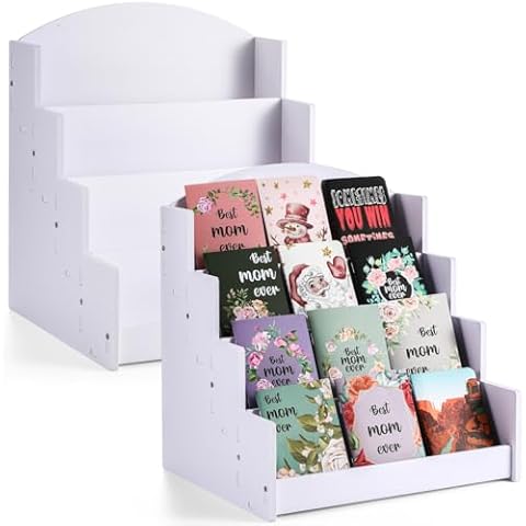 Sunnychicc 2 Pack 13.2" Greeting Card Display Stand 4-Tiered Multi-Purpose Sticker PVC Display Rack for Vendors Photo Bookmark Art Booth Brochure Tradeshows Cover