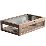 EnergyLion 大容量のジュエリー収納ボックス クルミのティーセットディスプレイボックス コレクションディスプレイスタンド 防塵 防虫 五面透明ガラス収納 ティーテーブルトップ 多機能 リビングルーム 寝室 書斎 ティールームに適しています (36*25*12cm)