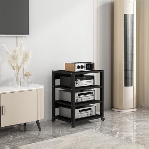 Moderno soporte multimedia de audio y vídeo con estantes ajustables, estante estéreo con gabinete de almacenamiento de medios movible, gabinete AV de 4 niveles para reuniones, sala de estar y