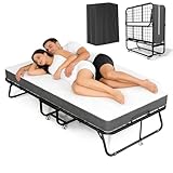 SUNCROWN 75” x 38” Folding Bed with Mattress, Portable Rollaway Twin Folded Beds, Space-Saving Sturdy Metal Frame, Fold up Bed with 5' Memory Foam Mattress, Hideaway, Fold Up, Roll Away