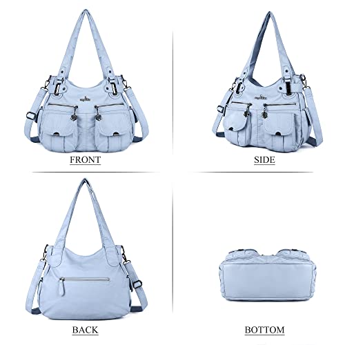 Image of Angel Kiss Women's Designer Handbag Large Double Zipper Multi Pocket Washed Leather Purse