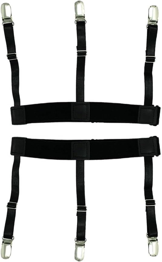 GUOMANMens Y-Style Shirt Stays, Adjustable Elastic Garter Straps Sock Non-slip Clamps, Black, Large