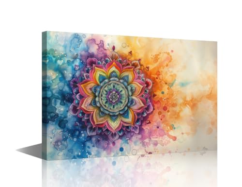 Toile mandala colorée 61x40 cm pour déco murale zen salle de bain moderne