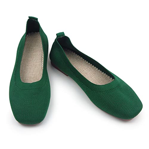 Image of RVROVIC Women's Knit Square Toe Ballet Flats, Slip‑On Casual Flat Shoes