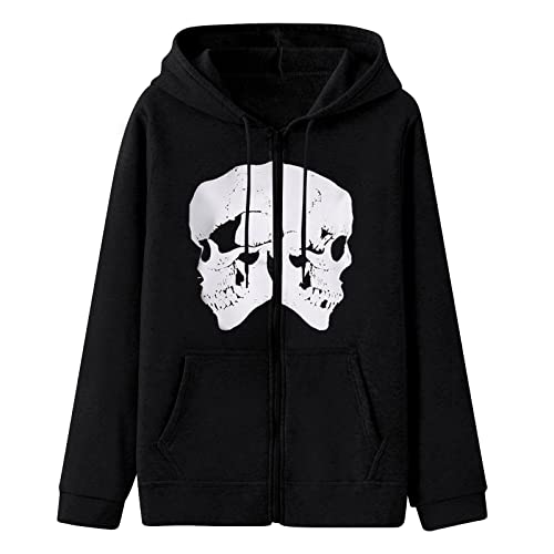 Casaco de moletom de Halloween moda feminina Y2K estampa zíper capuz blusa manga longa bolso jaqueta
