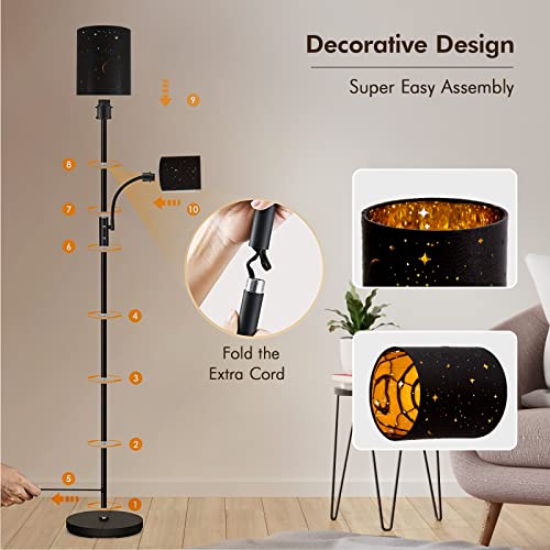 Auquee Industrial Floor Lamp, Decorative Torchire Standing Lamp With Reading Light, 3-Way Rotary Switch For Living Room, Bedroon, Office, Den, Modern Farmhouse Pole Black #TOP4