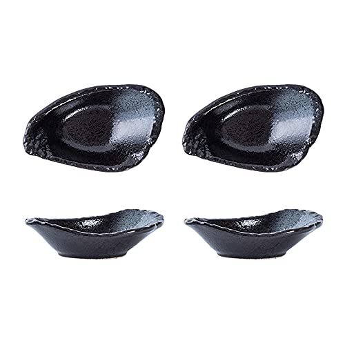 Ciotole per Immersione, Ciotole per Salsa, Ciotole per contorni in Porcellana con Design a Forma di Conchiglia Ovale, Piatti per condimenti, Piatti per Salsa di soia (Nero)