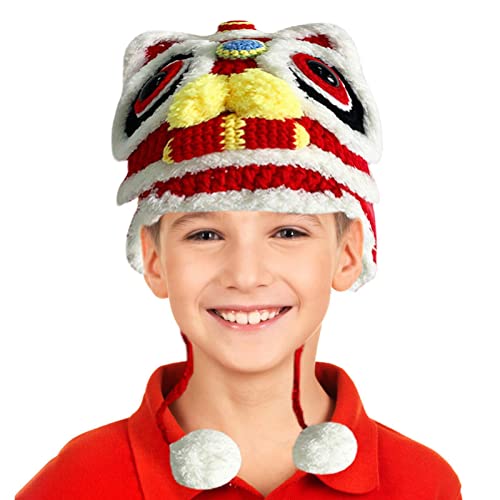 Chapéu de pelúcia do ano novo chinês - Chapéu vermelho da dança do leão dos desenhos animados do est