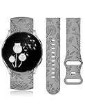 Compatible with Samsung Galaxy Watch 7 6 5 4 FE Active 2 40/44mm,Watch 6/4 Classic 42/43/46/47mm,5 Pro 45mm,Watch 3 41mm,20mm Women Engraved Silicone Sport Band, Light Grey