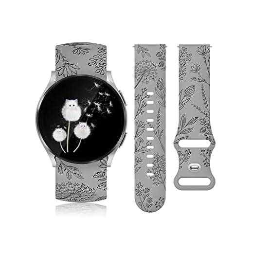 Compatible with Samsung Galaxy Watch 7 6 5 4 FE Active 2 40/44mm,Watch 6/4 Classic 42/43/46/47mm,5 Pro 45mm,Watch 3 41mm,20mm Women Engraved Silicone Sport Band, Light Grey