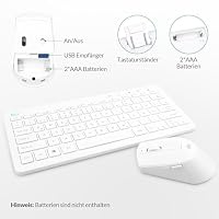 Rii Tastatur Maus Set Kabellos, 2.4G Kabellose Kompakte Tastatur mit Funkmaus für Laptop, PC und Smart TV, Deutsches QWERTZ Layout, Weiß – Ansicht 2