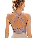 Picture of YUDESEN Strappy Sports Bras for Women,Sexy Criss Cross Back Padded Workout Tank Tops Yoga Bra with Removable Cups Purple