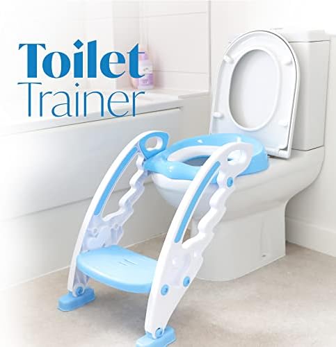 DIVCHI Baby Toilet Training Seats, Toilet Steps for Kids, Potty Training Seats, Toilet Ladder Seat for Toddlers, Child - Anti Slip, Soft Cushion, Foldable Toilet, 1-7 Years Old Kids (White/Blue)