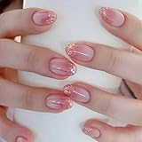 XZMeiLun Ombre Pink and White Gradient Press on Nails Short Oval Fake Nails – French Tip Acrylic Nails for Women, Golden & Shiny Artificial False Nails, Stylish Design, Suitable for Birthday Parties