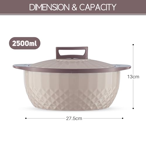 Image of Trueware Eternity Inner Steel Insulated 2500 ML Thermoware Casserole | BPA Free | Odour Proof | Food Grade | Easy to Carry | Serving | Curd Maker | Hot Pot (Brown)