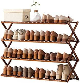 Homietina Foldable Bamboo Shoe Rack,4 Tier Shoe Rack for Entryway Multifunctional Free Standing Shoe Shelf Storage Organizer for Home,Door, Hallway,Balcony,Bedroom
