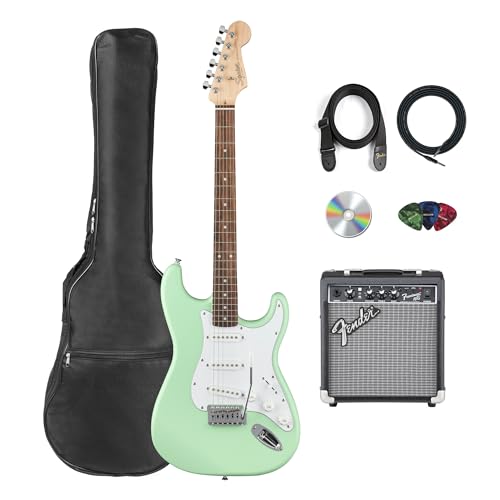 Fender Squier Stratocaster Electric Guitar - Surf Green Bundle with Fender Frontman 10G Amplifier, Gig Bag, Cable, Strap, Picks, and Austin Bazaar Instructional Video