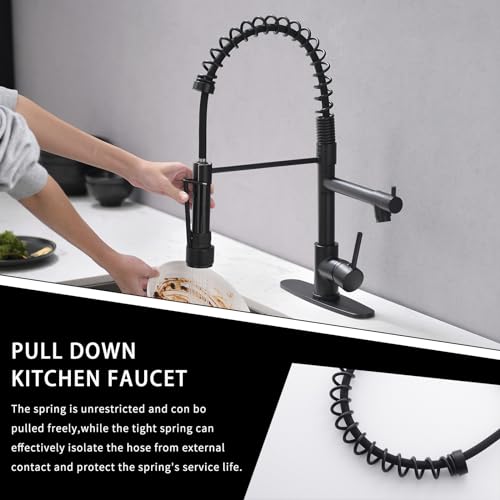 Image of AIMADI Black Kitchen Faucet with Pull Down Sprayer,Commercial Single Handle | Stainless Steel High Pressure Kitchen Faucet Black with Deck Plate 1 or 3 Hole for Farmhouse Bar Laundry Outdoor Sink