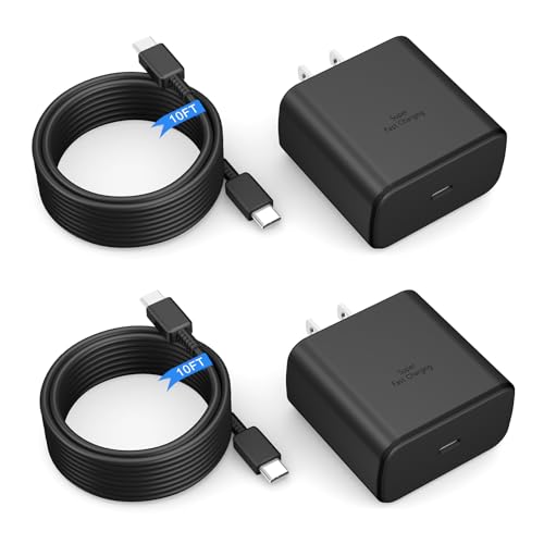 45w Super Fast Charger Type C, USB C Wall Charger for Samsung Galaxy S25 Ultra/S25+/S25/S24 Ultra/S24+/S24/S23Ultra/S23+/S23/S22 Ultra/S22+/S22/S21/S20/S10/S8+/S8/Note 20 with 10FT Cable, 2Pack