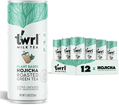 Twrl Milk Tea - Hojicha Roasted Green Milk Tea Made with Plant-Based Milk, Low Sugar, Organic, Antioxidant-Rich and Nitro-Infused for Smooth Taste - 7.5 Ounce, Pack of 12