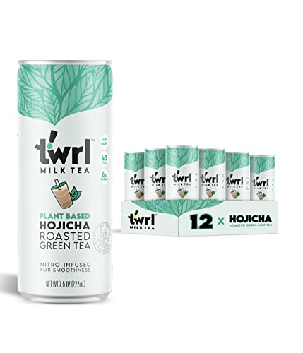 Twrl Milk Tea - Hojicha Roasted Green Milk Tea Made With Plant-Based Milk, Low Sugar, Organic, Antioxidant-Rich And Nitro-Infused For Smooth Taste - 7.5 Ounce, Pack Of 12 #TOP2