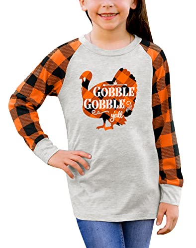 Image of BesserBay Girl's Christmas Buffalo Plaid Raglan Top Funny Holiday Graphic Shirt 4-14 Years