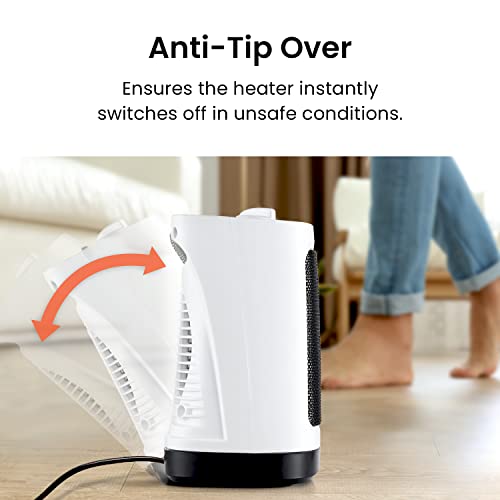 Pro Breeze 2000W Mini Ceramic Fan Heater - 2 Heat Settings & Oscillation Mode with Built-in Overheat and Tip Over Protection, Electric Heater for Home, Office and Bedroom (White)