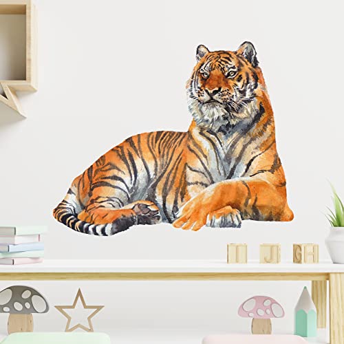 Royolam Lying Tiger Wall Decal Nursery Jungle Animal Wall Sticker Removable Peel And Stick Waterproof Wall Art Decor Stickers For Kids Baby Classroom Living Room Playing Room Bedroom #TOP2