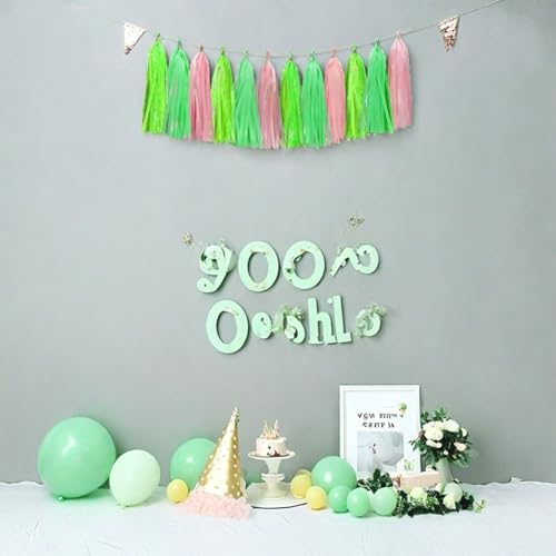 Image of Green Light Green and Pink Tassel Garland Banner Paper Tassels for Party Decorations,Pack of 15