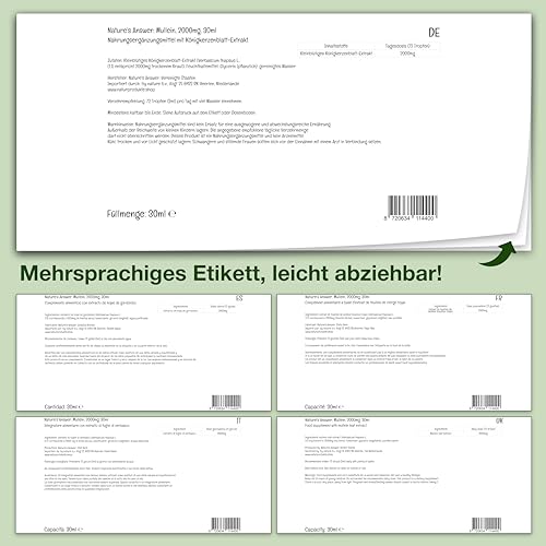 Nature’s Answer, Mullein Leaf Extract, 30ml, 2000mg Kleinblütiges Königkerzenblatt-Extrakt je Dosis, Geschmacksneutral, Vegan, Glutenfrei, Sojafrei, GMO frei