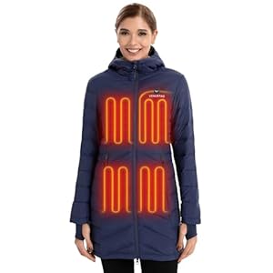 Venustas womens long heated down jacket with battery electric puffer jacket with 90 duck down for outdoor camping skiing  urban country home decor