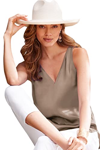 Aoulaydo Womens Silk Satin Tank Tops V Neck Basic Sleeveless Casual Camisole Blouse Summer Basic Tank Shirt Light Coffee #TOP1