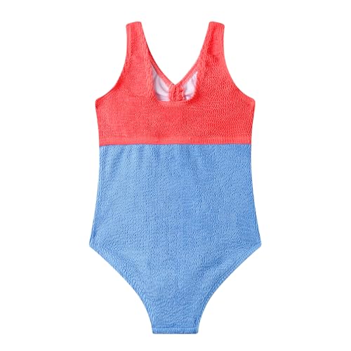 LIZENS Girls One Piece Swimwear Ribbed Swimsuit Hollow Out Color Block Tie Wrap Beach Bathing Suit for Girls2
