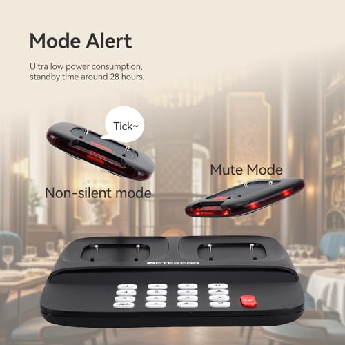 Retekess TD183 Bezprzewodowy System Przywoławczy, Pager z Podwójnym ładowaniem, Pager 30H 300mAh, FSK Long Distance 800M, Buzzer Pagera, Zapytanie o Historię Połączeń, Szpital, Logistyka