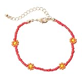 Bcughia Girl Link Braclets, Acrylic Bracelet Red Flower Engagement Jewelry Gift for Women