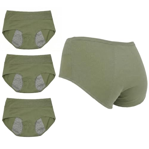 [DREI] 【カラダと気持ちに優しい】 サニタリーショーツ 生理用 下着 パンツ 3枚セット レディース 柔らか 吸水 防臭素材 ハイウエスト 女性用 (JP, アルファベット, L, カーキグリーン) - DREI - 商品画像