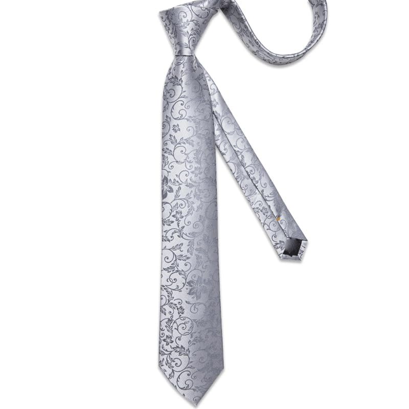Set clásico de corbatas florales plateadas para hombre miniatura 3