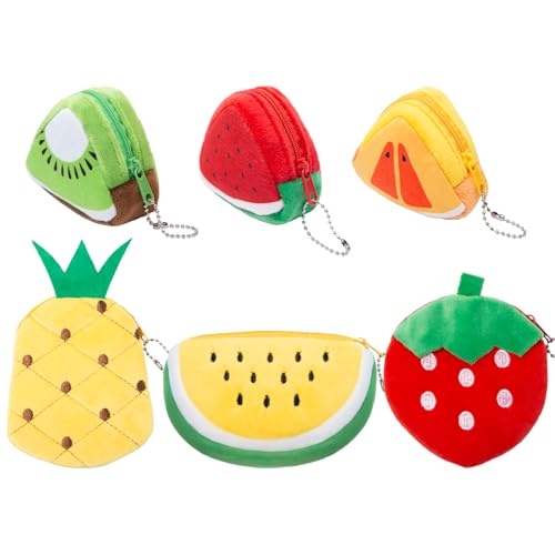 Sxutop 6 Stück Plüsch Münzbeutel Münzgeldbörse in Obstform Kleine Wassermelone Geldbörse Damen Kawaii Plüsch Portemonnaie Coin Purse Mädchen Mini Tasche Kinder für Kleingeld Kopfhörer Schlüssel