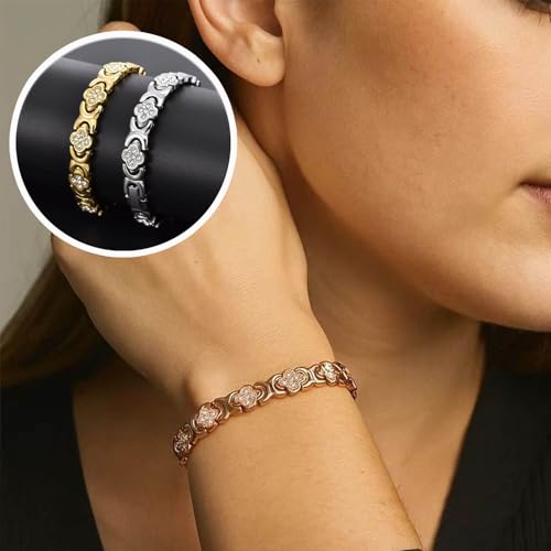 Flower Copper Bracelet, Adjustable Vintage Flower Pure Copper Bracelets with Cubic Zirconia for Men & Women, Four-leaf Clover Jewelry with Gift Box2