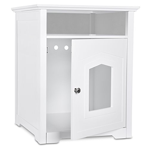 Arf Pets Designer Enclosed Cat Litter Box Furniture House With Table, Cat Washroom Hidden House Enclosure, White #TOP3