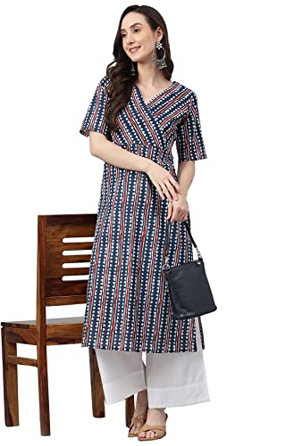 Janasya-Womens-Navy-Blue-Cotton-Geometric-Straight-Kurta