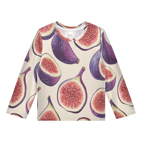Fig Pattern Print Design Boys Rash Guard Long Sleeve UPF 50+ Boys Swim Shirt Quick Dry Shirt for 3-12 Years