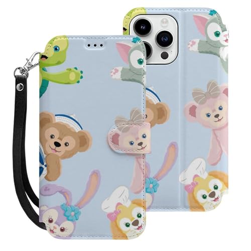 ダッフィーフレンズ iPhone15 Pro Max用ケース 手帳型 財布型 スマホケース カード収納 PUレザー おしゃれ アイフォン15 Pro Max用ケース 全面保護 マグネット式 耐衝撃 脱着簡単